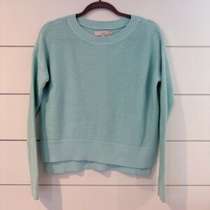 LOFT Chic Aqua Blue Textured Knit Sweater Top Women’s Cozy Minimalist Medium